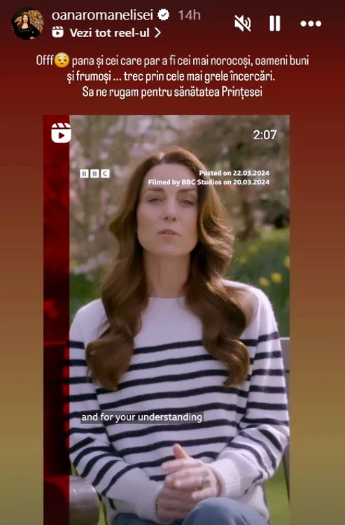 Mesajul publicat de Oana Roman pe pagina sa de Instagram
