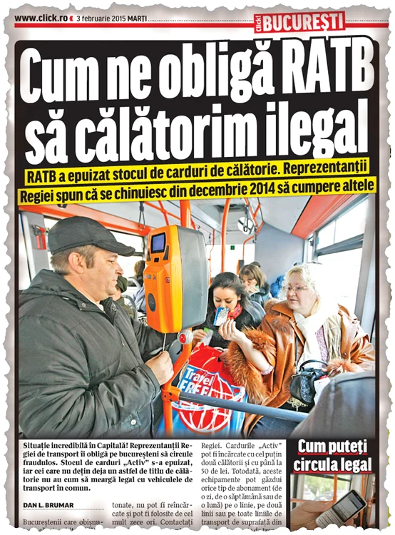 3 februarie. Click! a scris,  în premieră, despre  criza cardurilor  de transport 