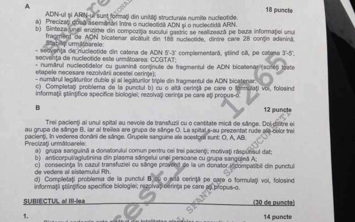 subiecte biologie simulare bac