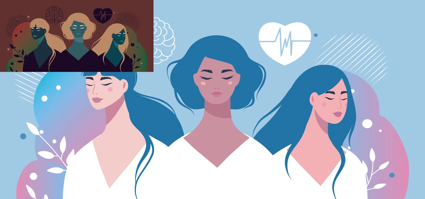 Ilustrație simbolică a femeilor și a sănătății lor fizice și emoționale.