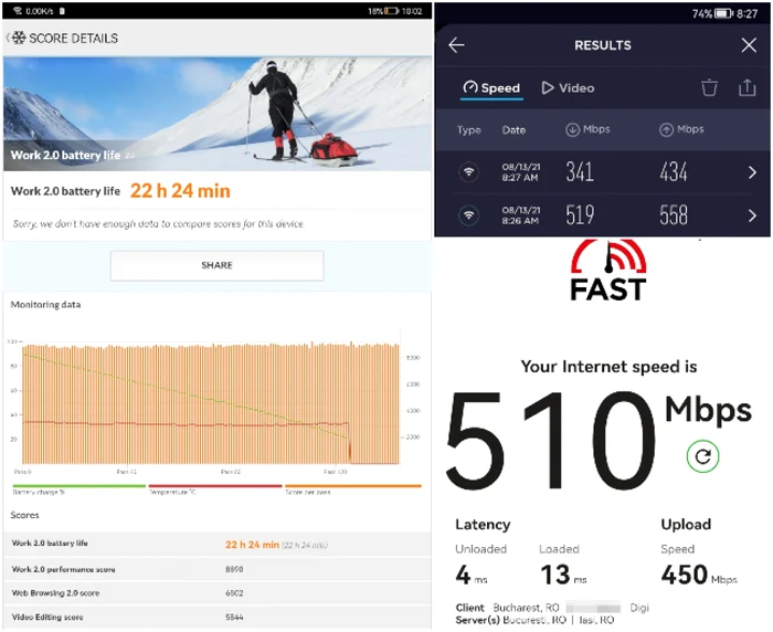 Huawei MatePad 11 test baterie si viteza internet wireless