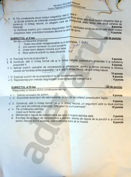 Subiectele la Logică - Bac 2014