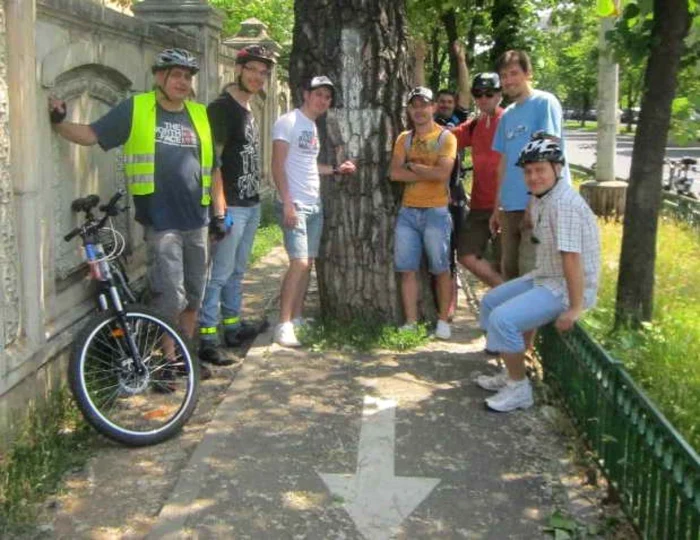Muncitorii care au trasat pista pe acest trotuar au dat dovadă de umor. Au pictat săgeata de direcţionare şi pe copac, pentru ca semnalizarea să fie clară
