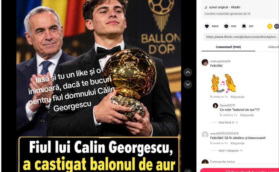 „Felicitări, campionule!”. Mii de români au crezut că fiul lui Călin Georgescu a câștigat Balonul de Aur după o glumă online