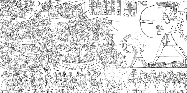 Medinet Habu Ramses III  Tempel Nordostwand Abzeichnung 01 jpg