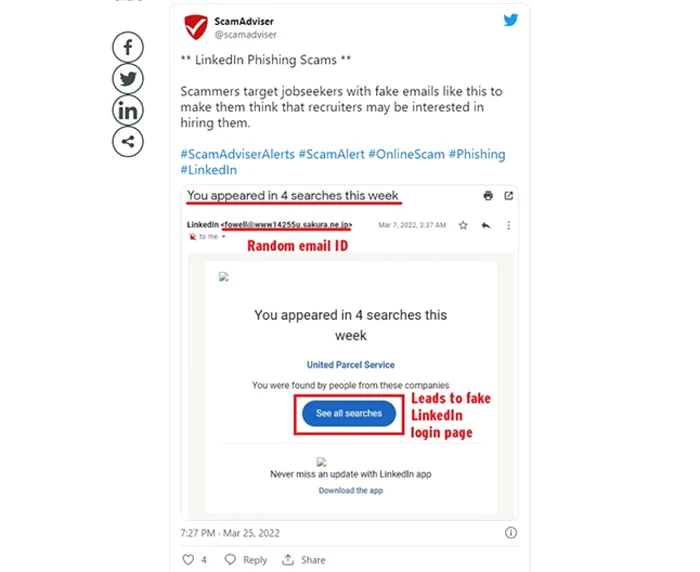ScamAdviser phishing pe Linkedin