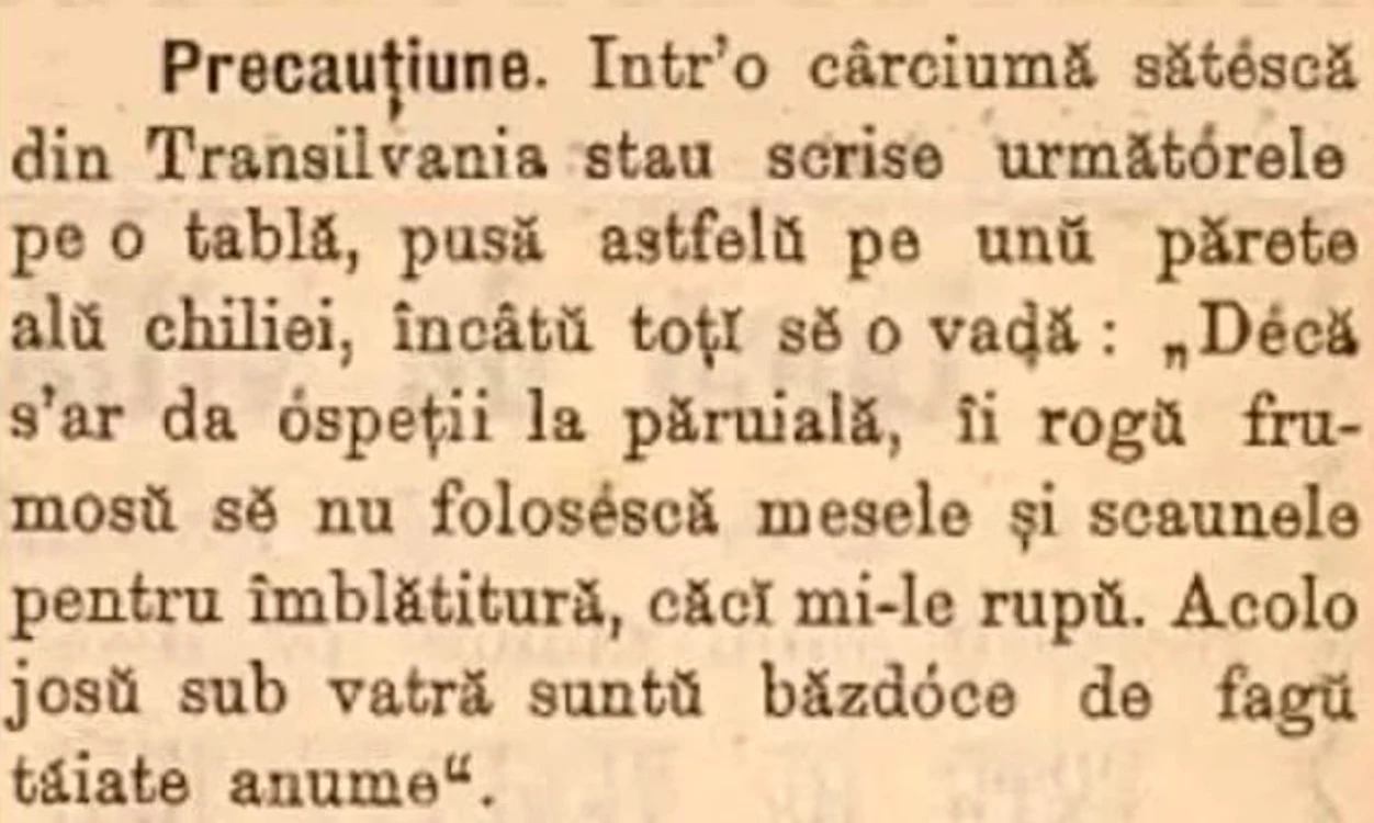 Anunțul afișat la o cârciumă din anii 1800. Sursă foto: Stiri de Cluj
