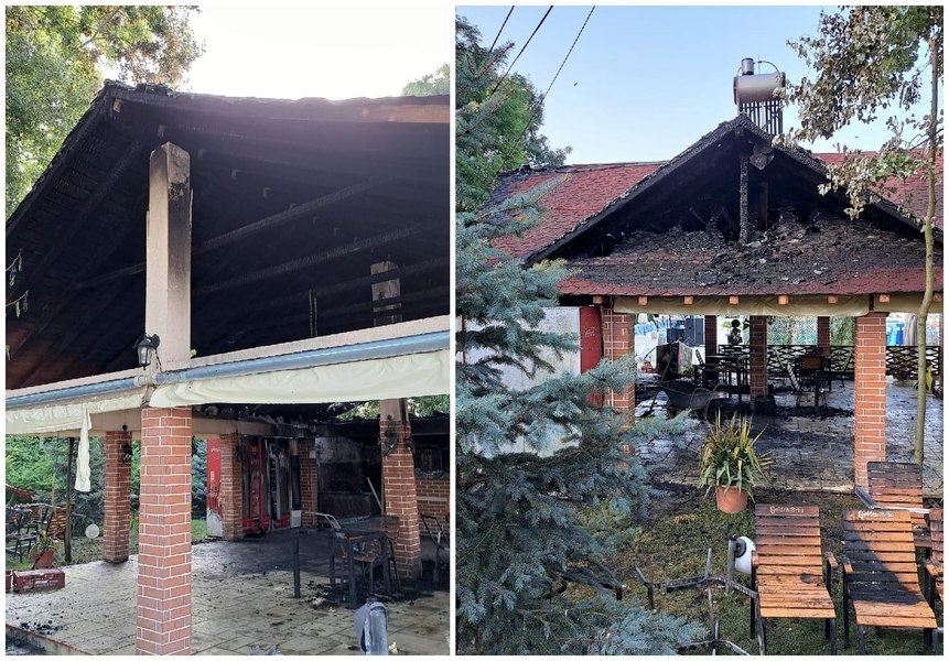 Terasa unei piscine din Olt, mistuită de foc. Incendiul a izbucnit în cursul nopții