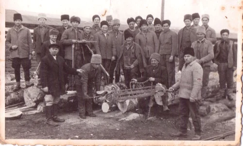 Muncitori de la Fabrica de prelucrare a lemnului din Hodoșa; fotografie din proiectul “Fotografia etnografică de familie - mărturie vizuală a culturii și civilizației tradiționale” (2023-2024). MNCR