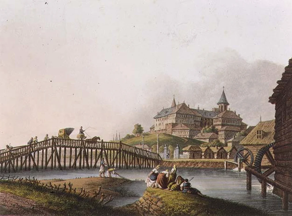
    Curtea Nouă, în 1783, văzută dinspre Dâmbovița, a fost construită pe Dealul Spirii, fiind cunoscută după distrugerea ei totală de un incendiu, în 1812, drept Curtea ArsăFoto: wikipedia.ro  