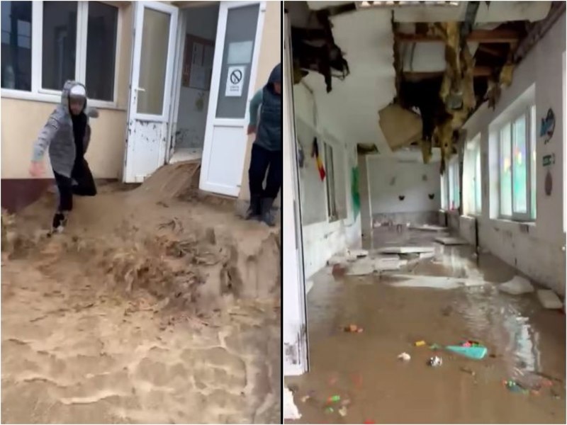 Furia apelor într-un sat din Alba. Apa a intrat într-o grădiniță prin tavan. Jucăriile copiilor, luate de viitură VIDEO