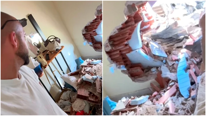 O familie de români s-a trezit cu o mașină în cameră/ sursa captură tiktok 
