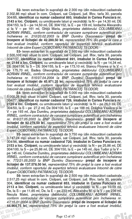 Anunţul de vânzare a terenurilor lui Irinel Columbeanu.
