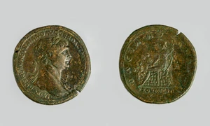 Sestertius imperial roman cu personificarea Daciei pe revers, emis sub autoritatea împăratului Traian, în intervalul 112-114 p. Chr. (© Muzeul Național de Istorie a României)
