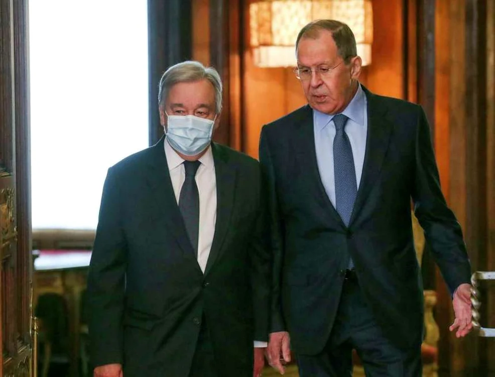 Guterres susţine că a venit la Moscova în calitate de ”mesager al păcii”, având obiectivul ”să salveze vieţi şi să reducă suferinţa”. Foto Twitter