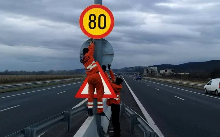 Autostrada Lugoj - Deva. Restricţii de viteză ridicate. FOTO: DRDP Timişoara.