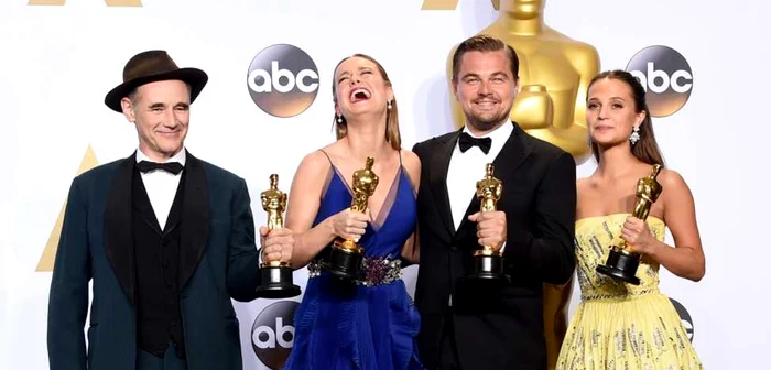 Mark Rylance, Brie Larson, Leonardo DiCaprio şi Alicia Vikander sunt câştigătorii Oscarurilor pentru interpretare FOTO Guliver/Getty Images