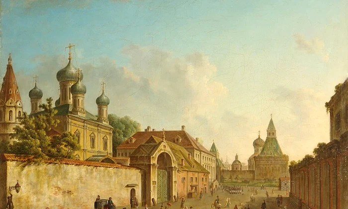 Fedor Yakovlevich Alekseev   View from the Lubyanka Square to the Vladimir Gate in Moscow 1800s   (MeisterDrucke 782249) jpg