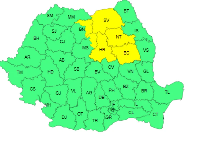 Județele afectate de Codul galben / foto: meteoromania.ro