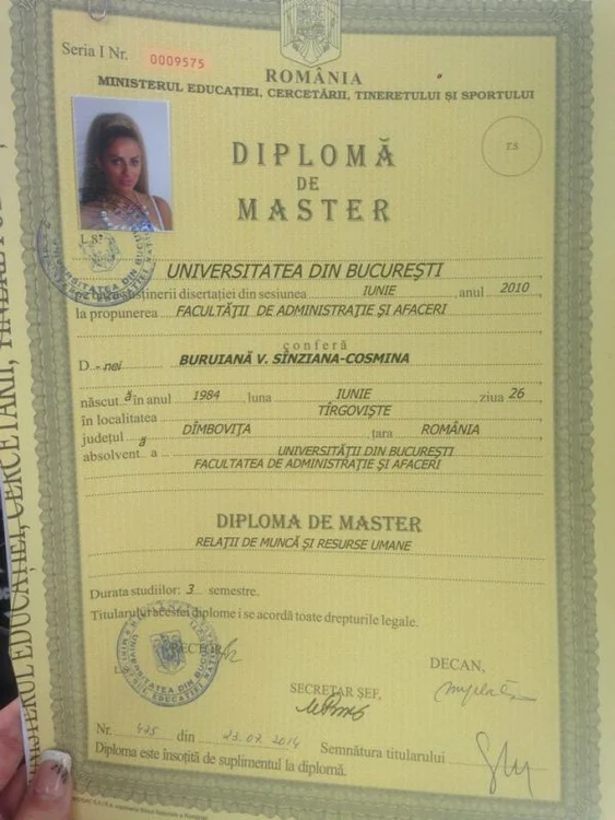 Sânziana Buruiană are diplomă de master