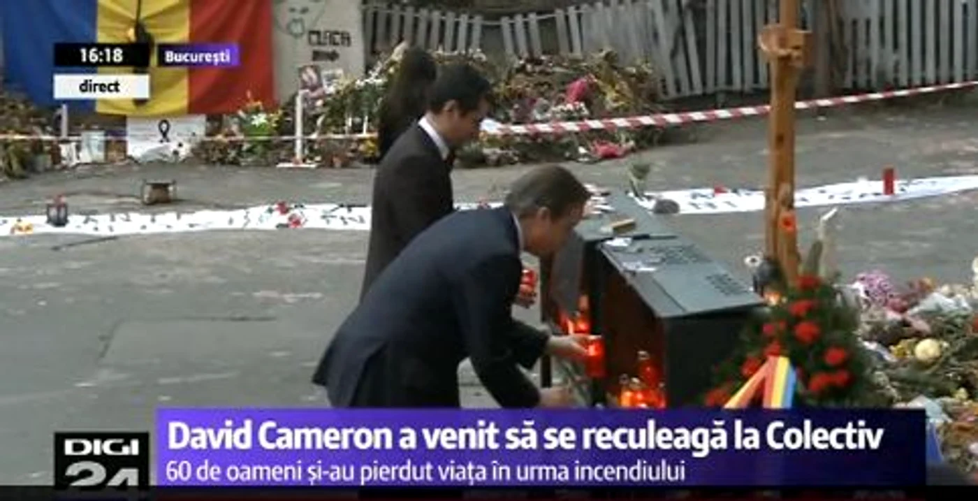 David Cameron s-a oprit la clubul Colectiv, unde a depus lumânări în memoria victimelor