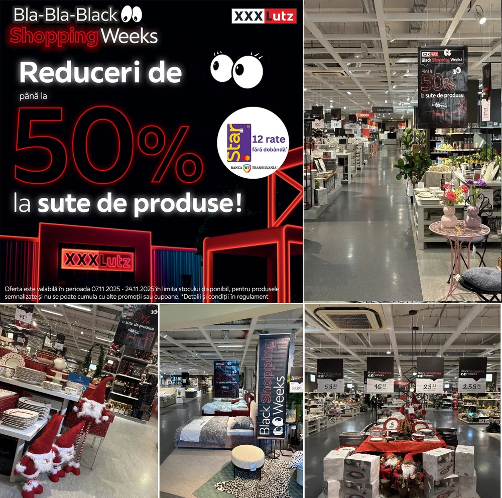 Black Friday 2025 „Bla-Bla Black Shopping Weeks” la XXXLutz: transformă-ți casa de sărbători cu piese spectaculoase și reduceri de până la 50%