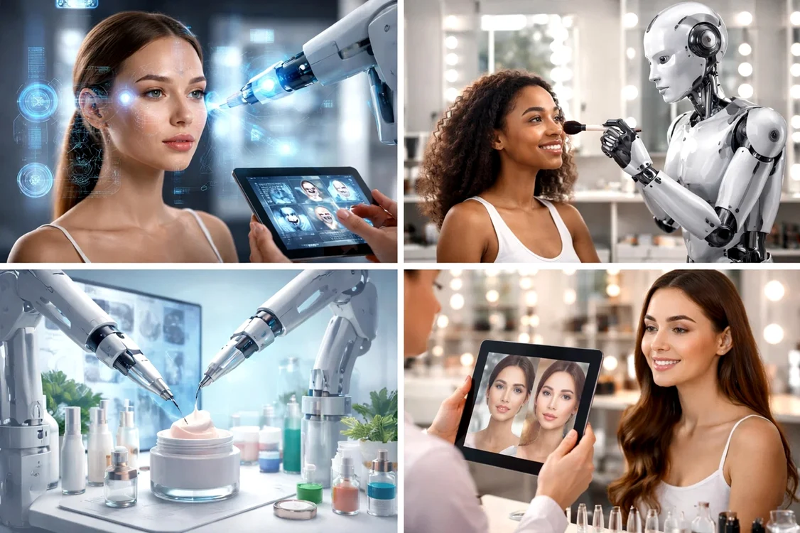 Colaj despre viitorul tehnologiei beauty, cu roboți, proceduri estetice, dispozitive inteligente, AI