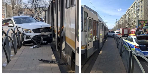 Mașină intrată în refugiul STB FOTO Facebook / Infotrafic București