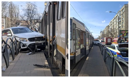 Mașină intrată în refugiul STB FOTO Facebook / Infotrafic București
