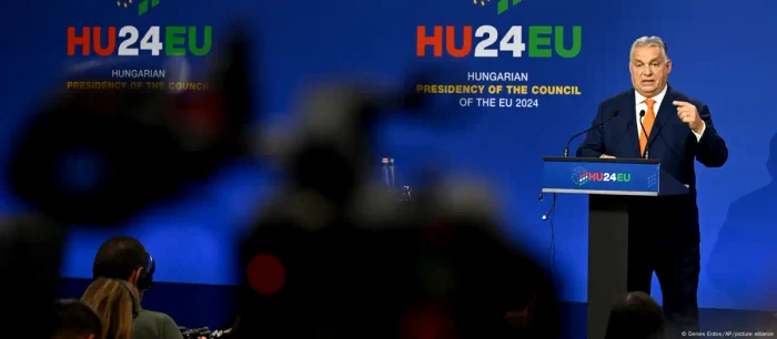 Premierul ungar Viktor Orban în timpul summit-ului UE de la Budapesta, 8.11.2024