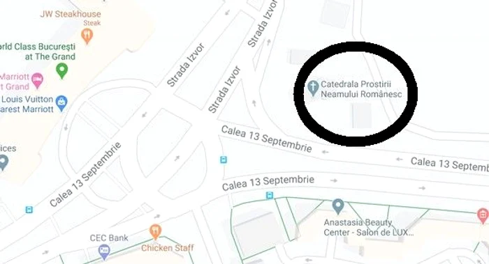 
    La începutul lunii mai, Catedrala Mântuirii Neamului apărea pe Google Maps cu numele Catedrala Prostirii Neamuluifoto: captură  