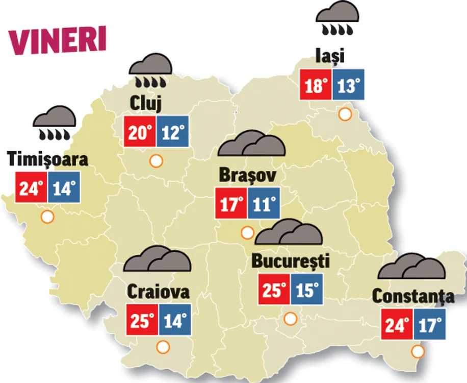 Astăzi cerul va fi acoperit de nori și temperaturile vor scădea cu câteva grade