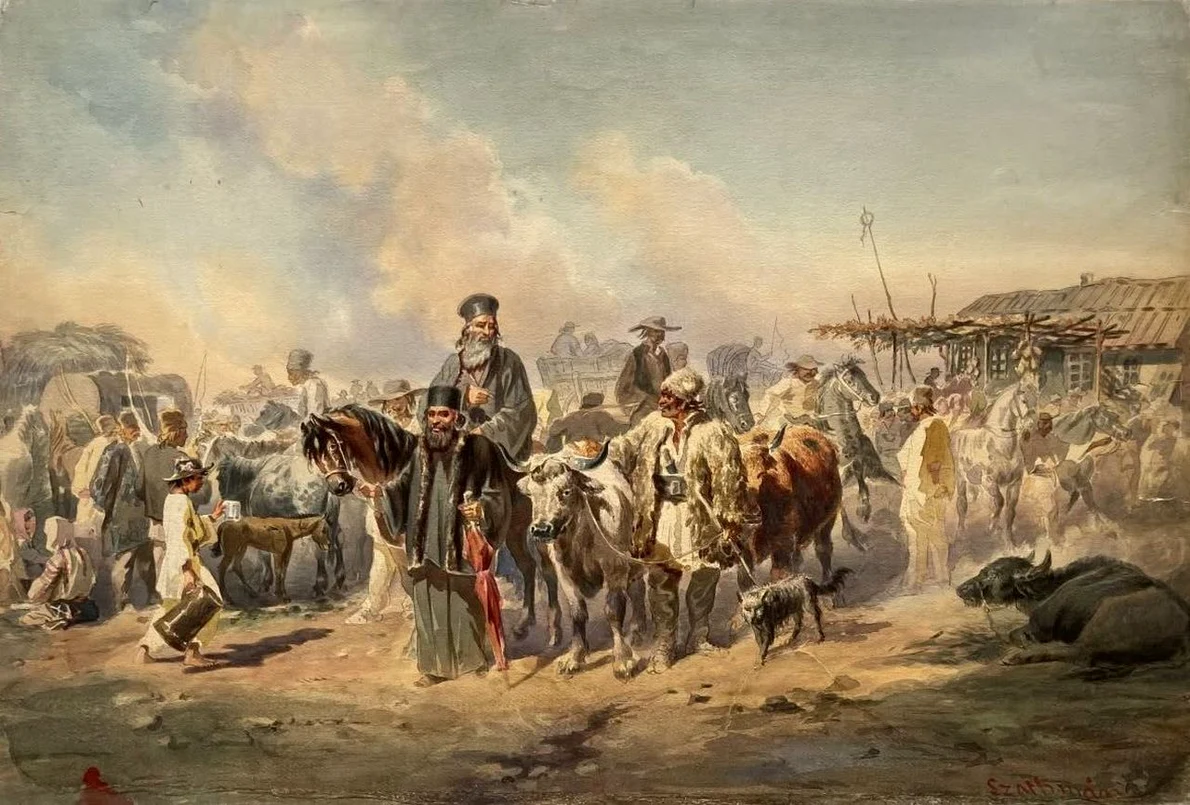 „Târgul săptămânal (Wochenmarkt)”, de Carol Popp de Szathmári (© Muzeul Municipiului București)