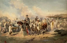 „Târgul săptămânal (Wochenmarkt)”, de Carol Popp de Szathmári (© Muzeul Municipiului București)