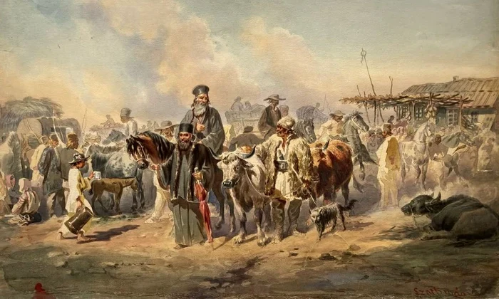„Târgul săptămânal (Wochenmarkt)”, de Carol Popp de Szathmári (© Muzeul Municipiului București)