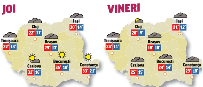 În următoarele două zile cerul se va acoperi treptat în toate regiunile și temperaturile vor scădea cu câteva grade
