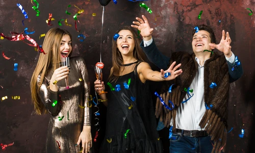 three friends having 2018 party jpg