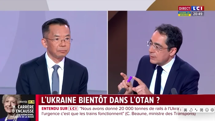 21 aprilie, Ambasadorul Chinei în Franța, Lu Shaye și Darius Rochebin