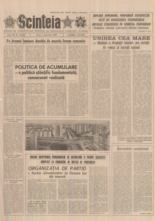 
    Ziarul Scânteia, 1 decembrie 1989  