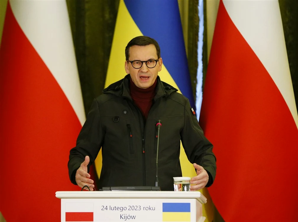 Mateusz Morawiecki în timpul conferinței de presă de la Kiev FOTO EPA-EFE