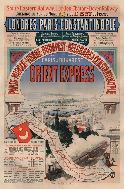 Primul afiș al Orient Express, realizat de Jules Chéret, în 1888