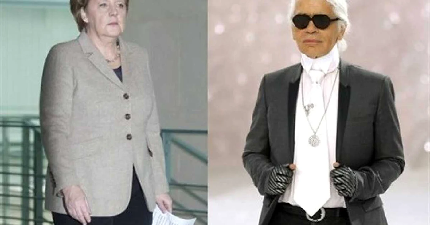 Cancelarul german Angela Mekel şi creatorul de modă Karl Lagerfeld. Sursa foto: ouest-france.fr