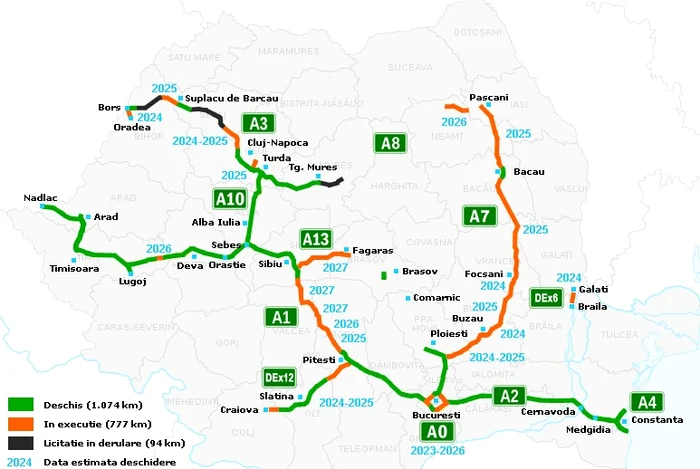 Harta autostrăzilor din România în 2024 FOTO 130km.ro