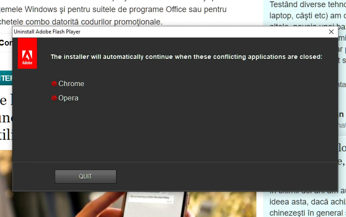 Dezinstalare Adobe Flash Player browser