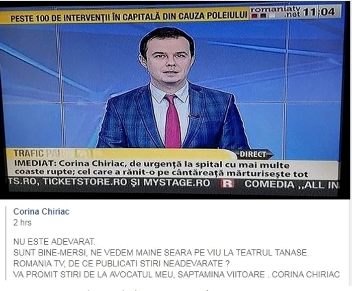 
    Corina Chiriac a infirmat zvonurile potrivit cărora ar fi ajuns recent de urgență la spital Foto Facebook  