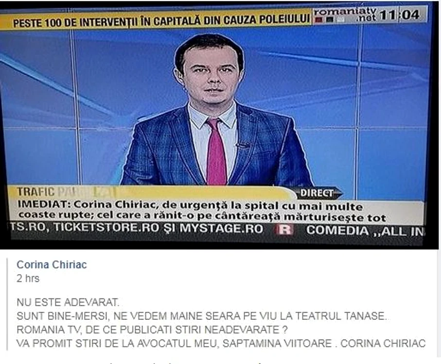 
    Corina Chiriac a infirmat zvonurile potrivit cărora ar fi ajuns recent de urgență la spital Foto Facebook  
