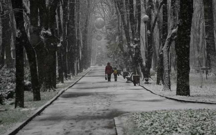 Prichindeii au admirat Parcul Copou nins în drum spre grădiniţă