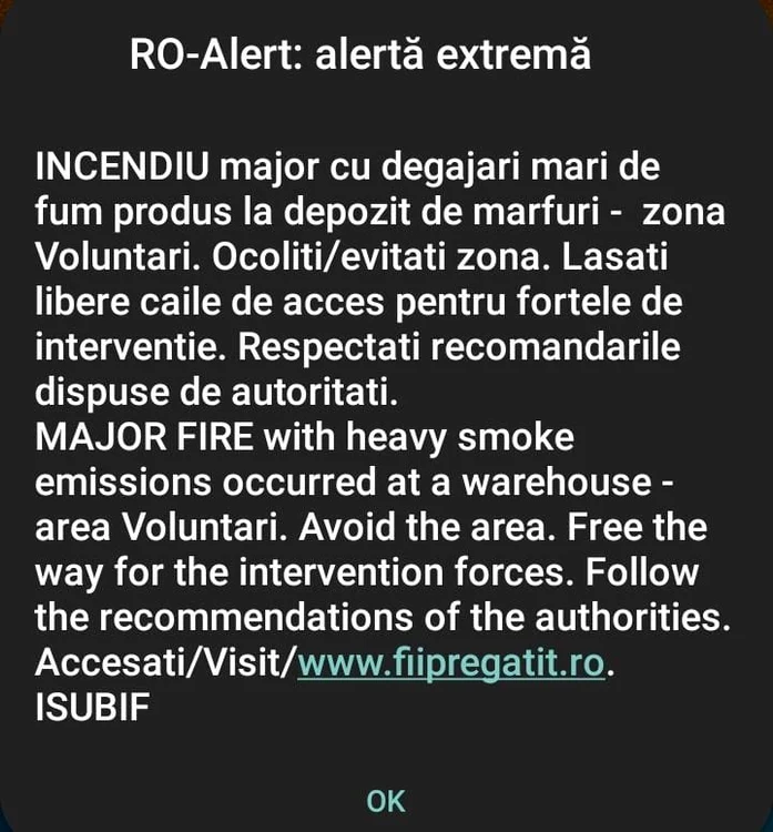 A fost emisă o avertizare RoAlert