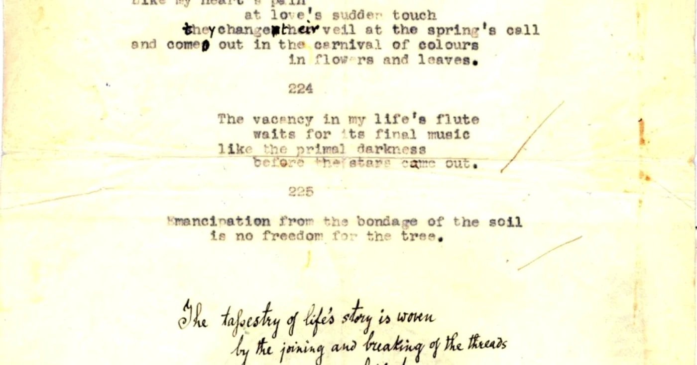 Poezia manuscris a lui Rabindranath Tagore Sursa foto Biblioteca I.N.Roman Constanţa