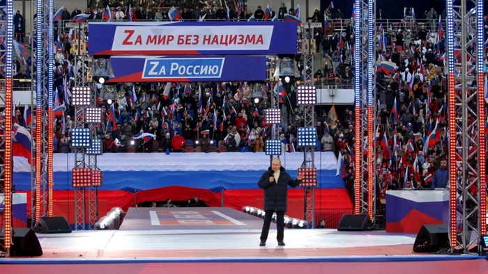 Vladimir Putin, miting pro-război pe stadionul Lujniki din Moscova FOTO EPA-EFE